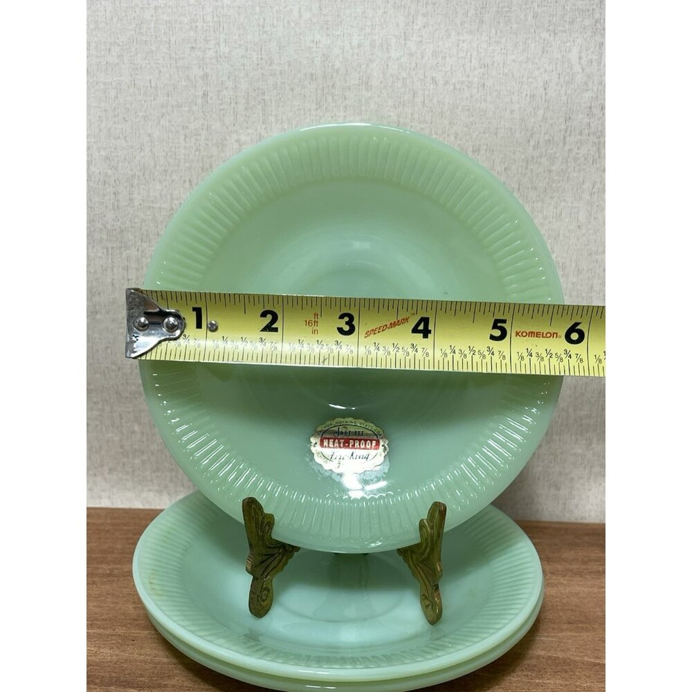 Jadeite Fire King Jane Ray Saucer Set Oven Ware Jadite USA Set Of 3 - Picture 5 of 7